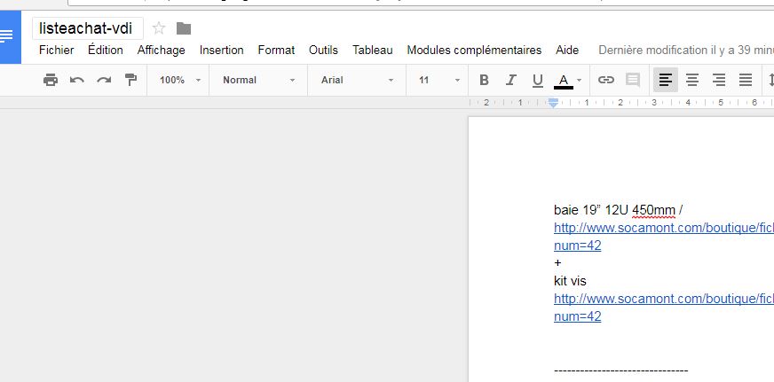 Liste d'achat VDI dans Google Docs